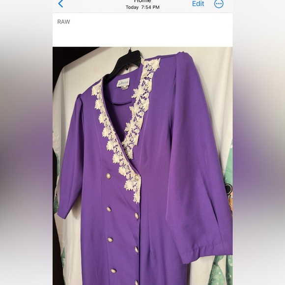 Vintage Ashley & Me Women’s Purple Lace neckline Button Up Dress Size 16 - Picture 8 of 15